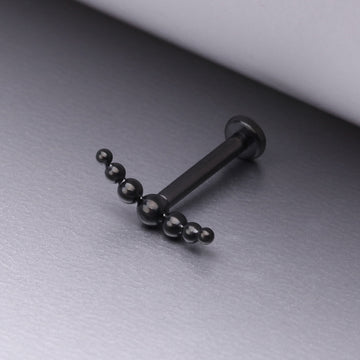 Detail View 1 of Implant Grade Titanium Blackline Crescent Arc Bali Beads Top Internally Threaded Flat Back Stud Labret